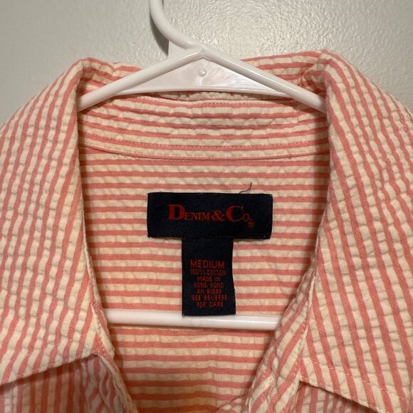 Denim & Co. Womens Pink & White Striped Button-Up Shirt Medium - Picture 4 of 5